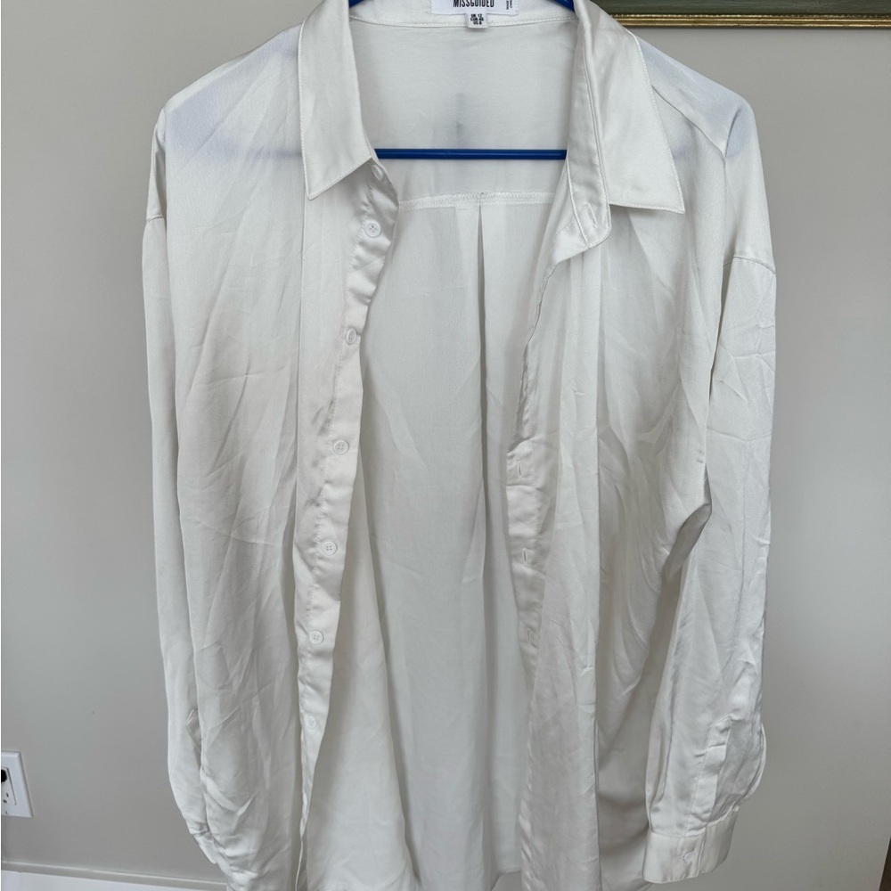 White Satin Button Down Shirt